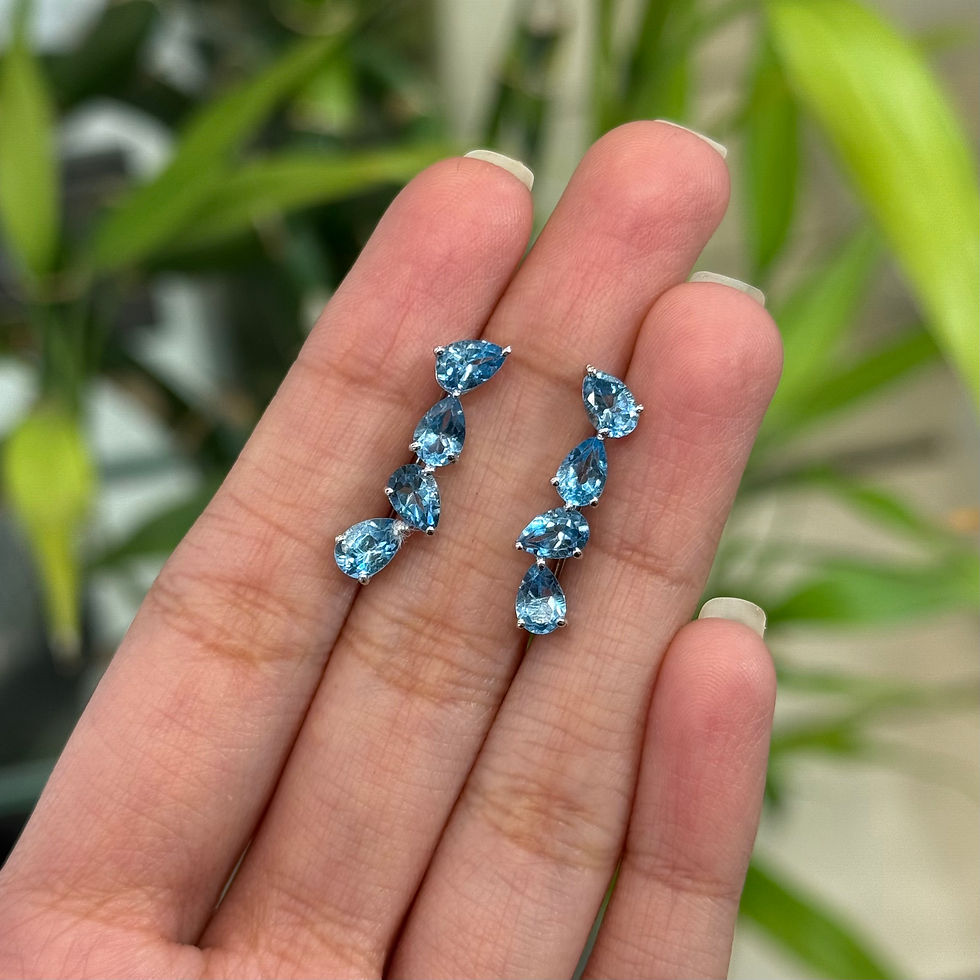 Thumbnail: Natural Gemstone Pear Drop Climber Earrings