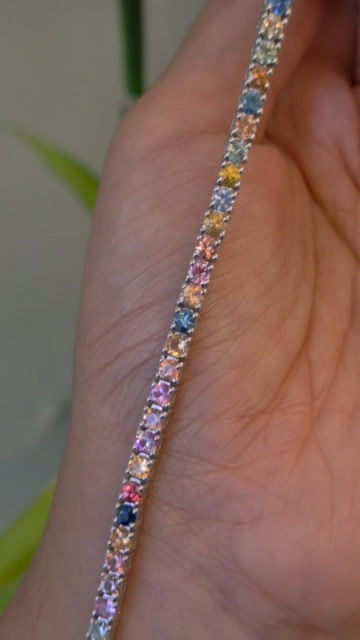 Thumbnail: Natural Multi Sapphire 3MM Round 925 Sterling Silver Bracelet