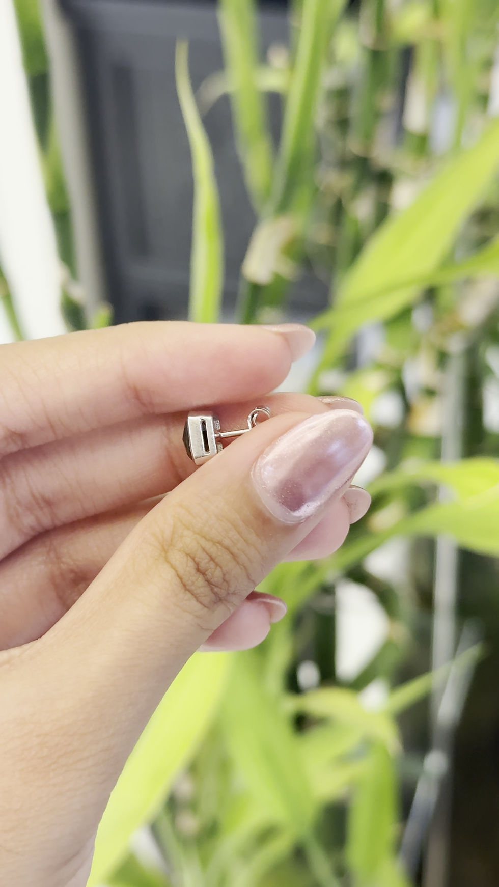 Thumbnail: Natural Smoky Topaz Rectangle 925 Sterling Silver Studs Bezel Earrings