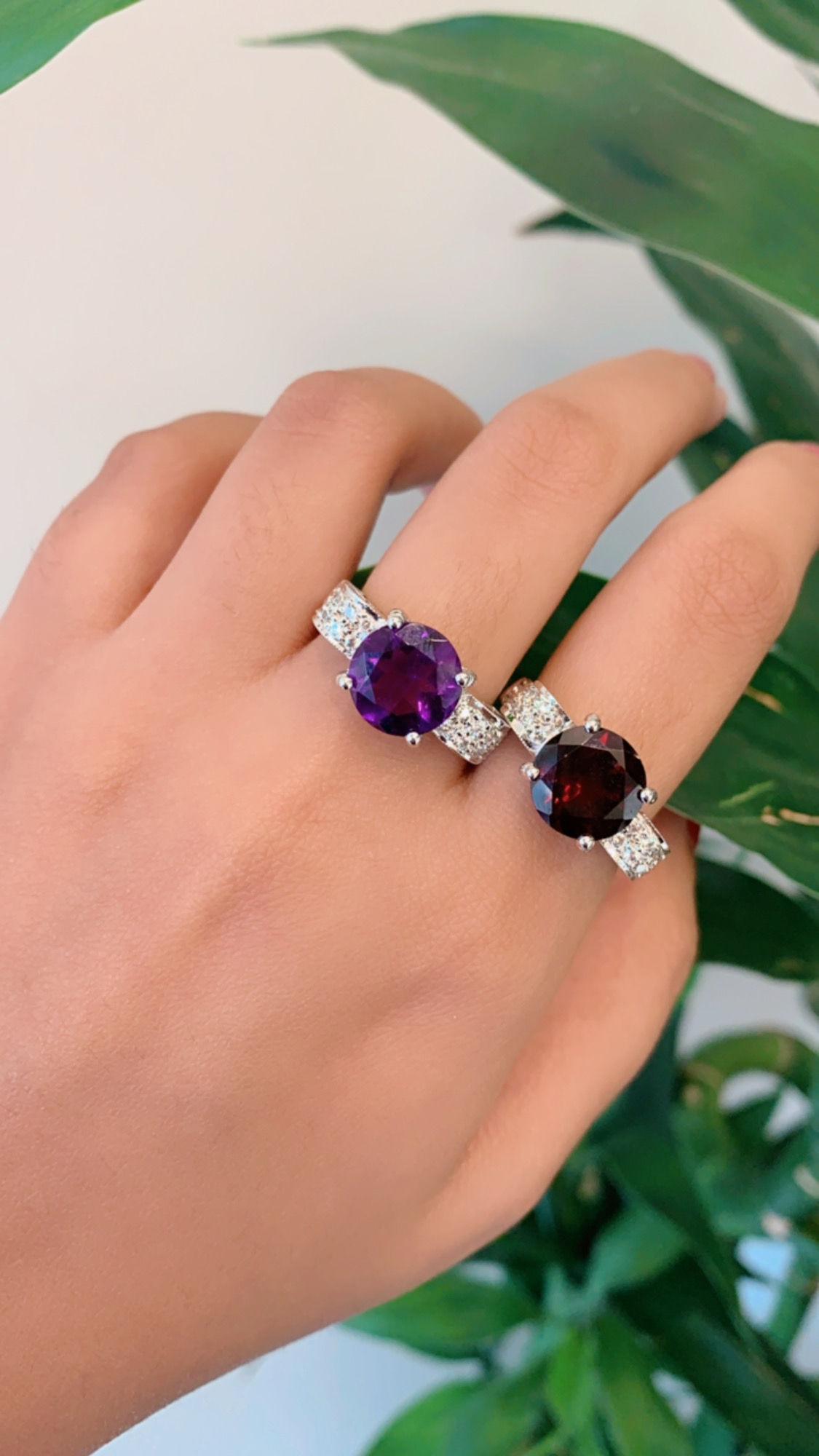 Natural Garnet and Amethyst rings