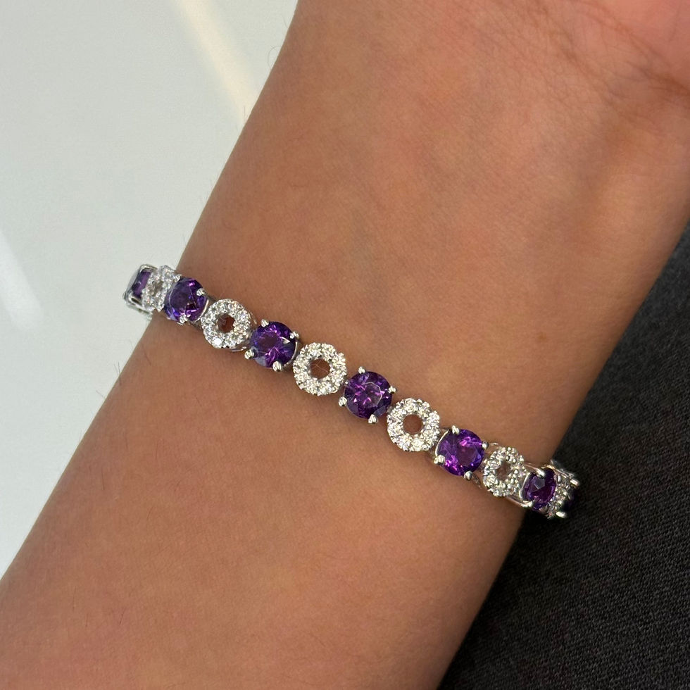 Thumbnail: Natural gemstones 5MM Round 925 Sterling Silver Tennis Bracelet