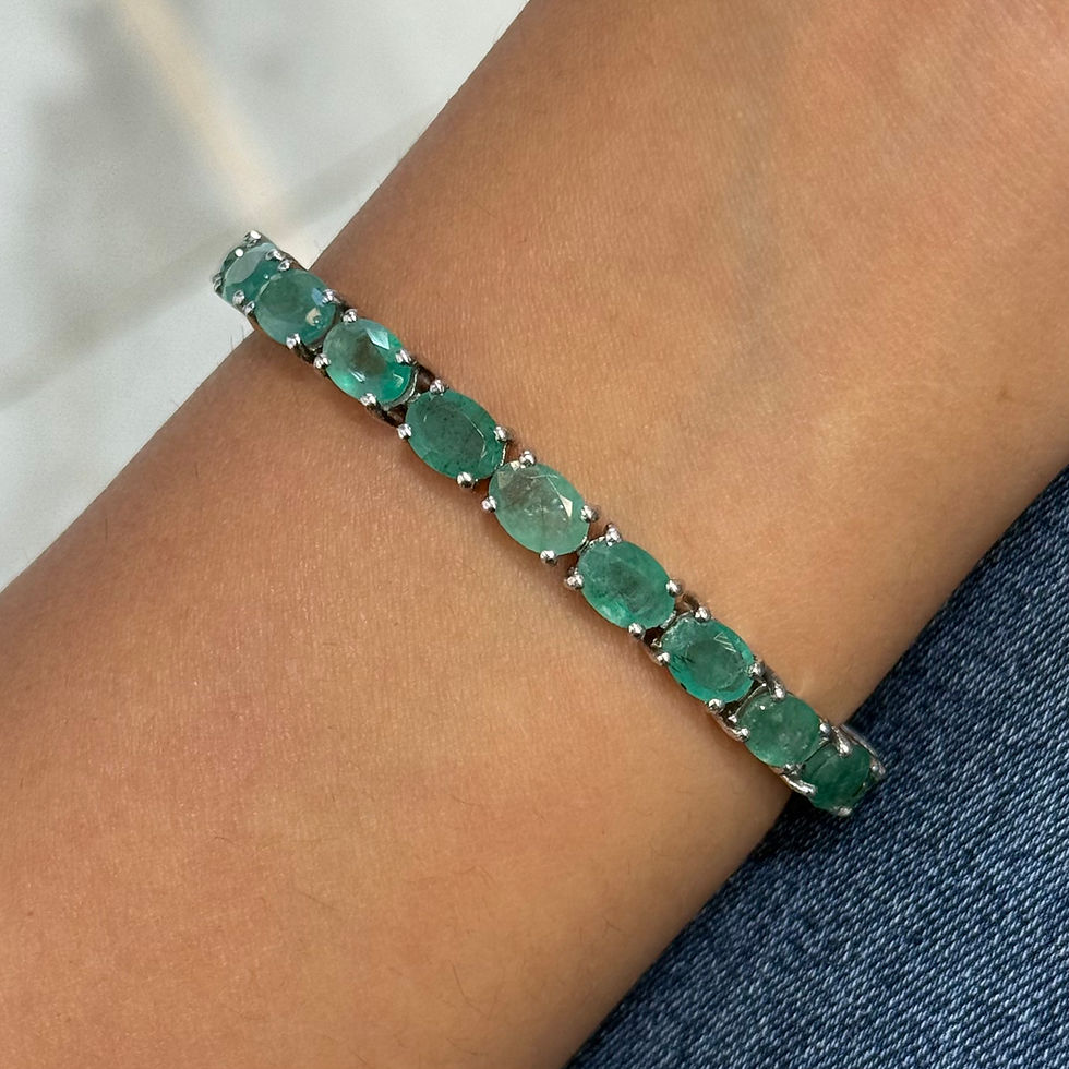 Thumbnail: Natural Emerald Oval 925 Sterling Silver Bracelet