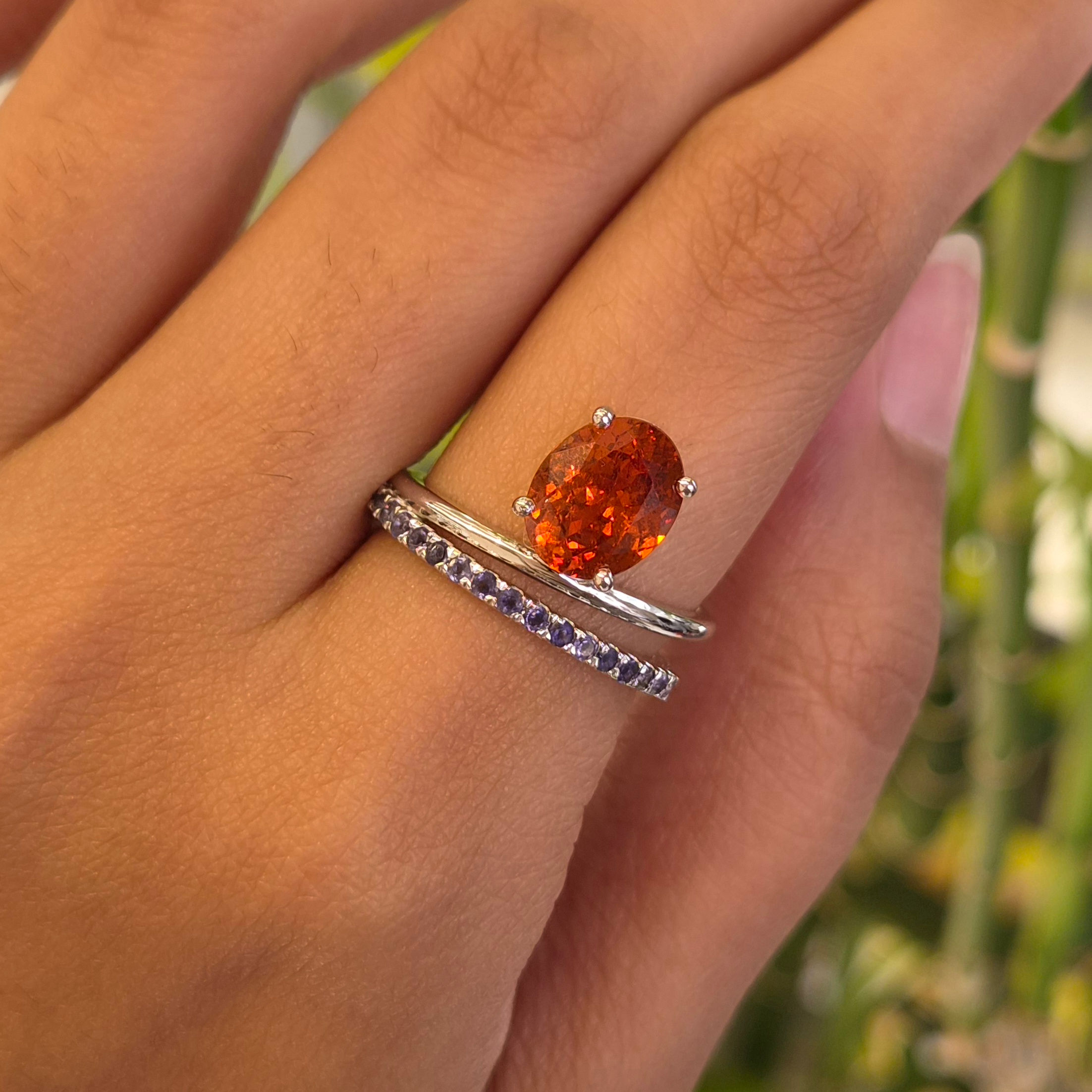 Natural Orange Garnet & Tanzanite Ring For Women in 925 Sterling Silver