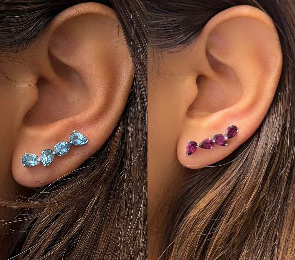 Natural Gemstone Pear Drop Climber Earrings