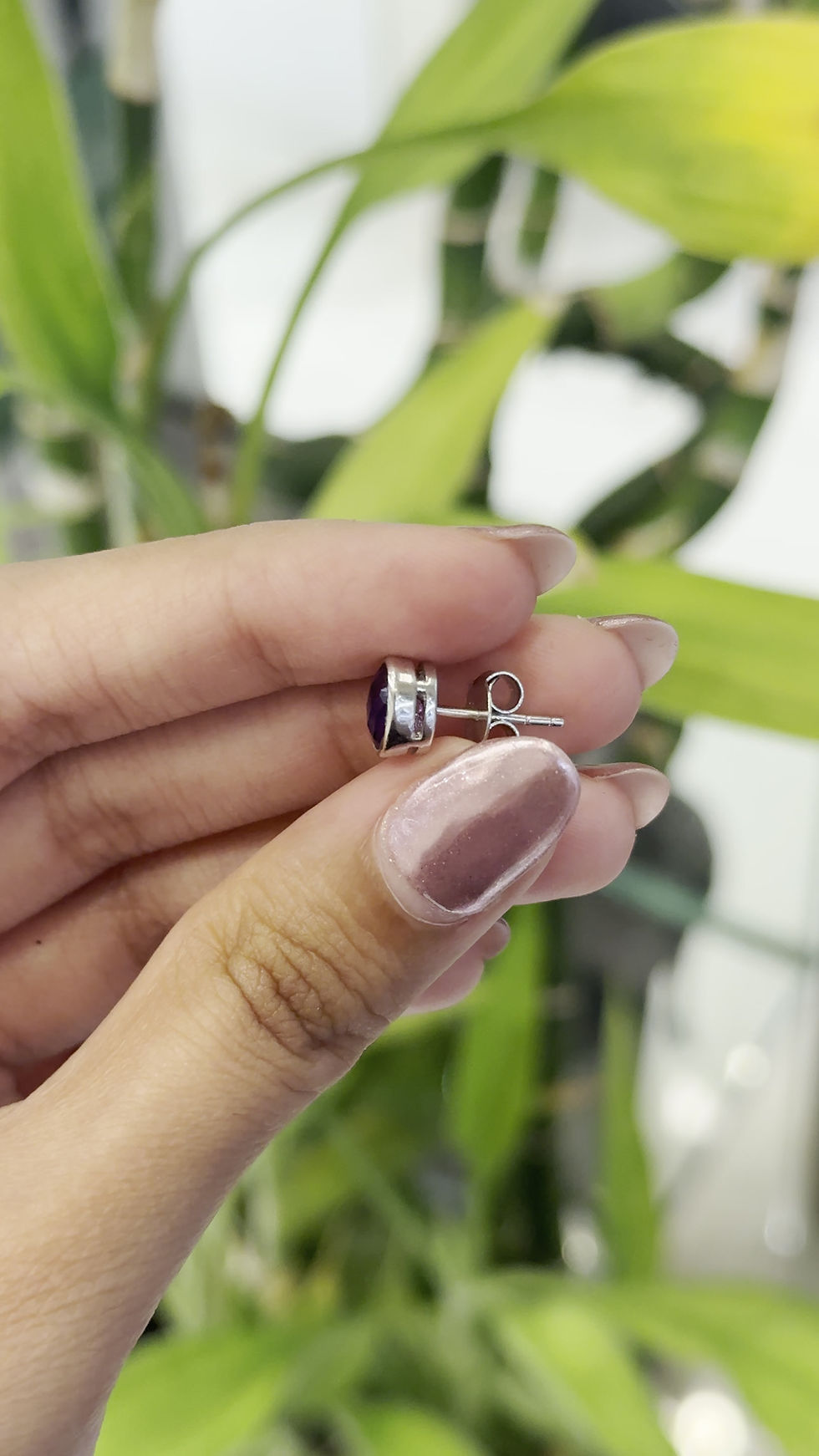 Thumbnail: Natural Amethyst Oval 925 Sterling Silver Bezel Studs Earrings