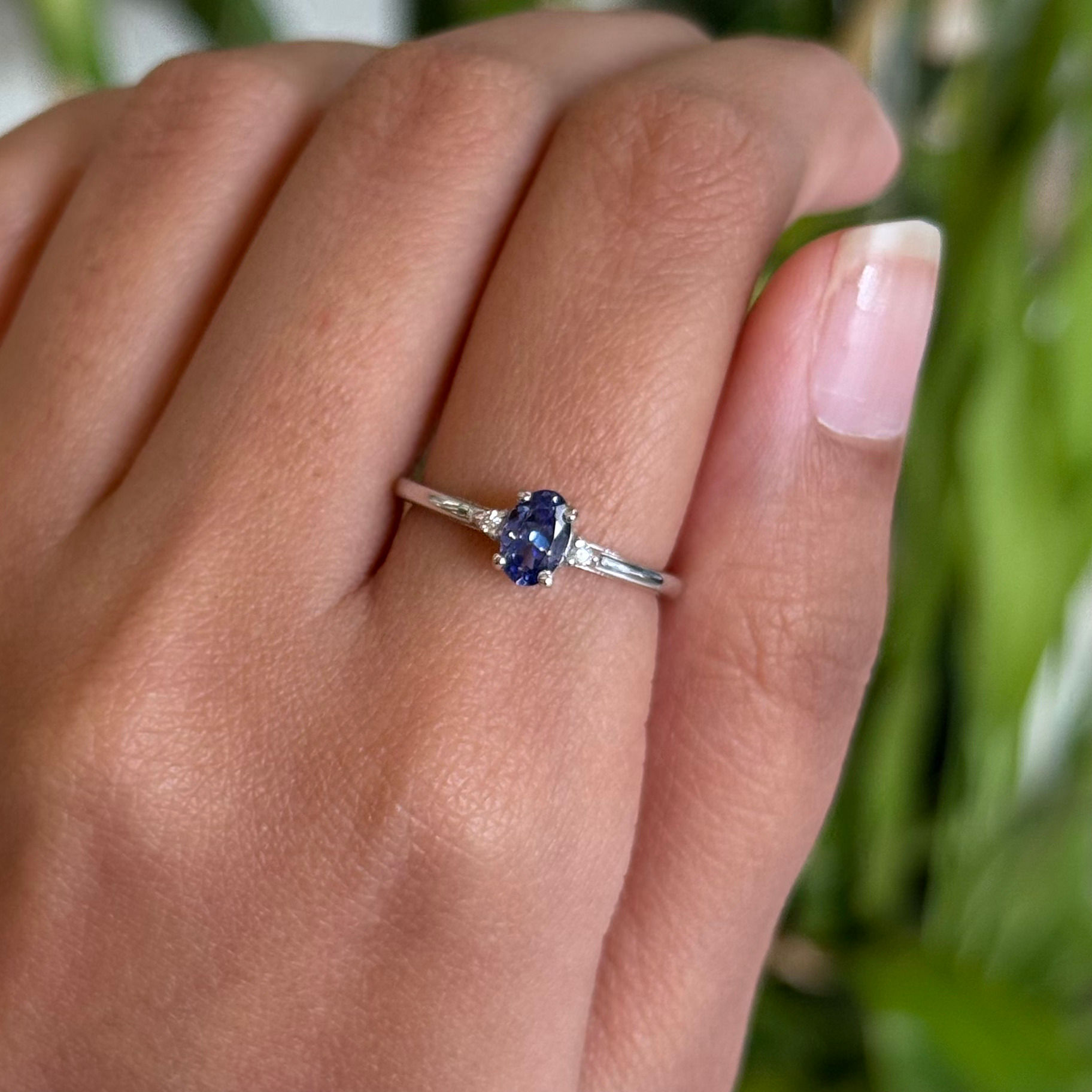 Natural Tanzanite Diamond Oval 925 Sterling Silver Ring