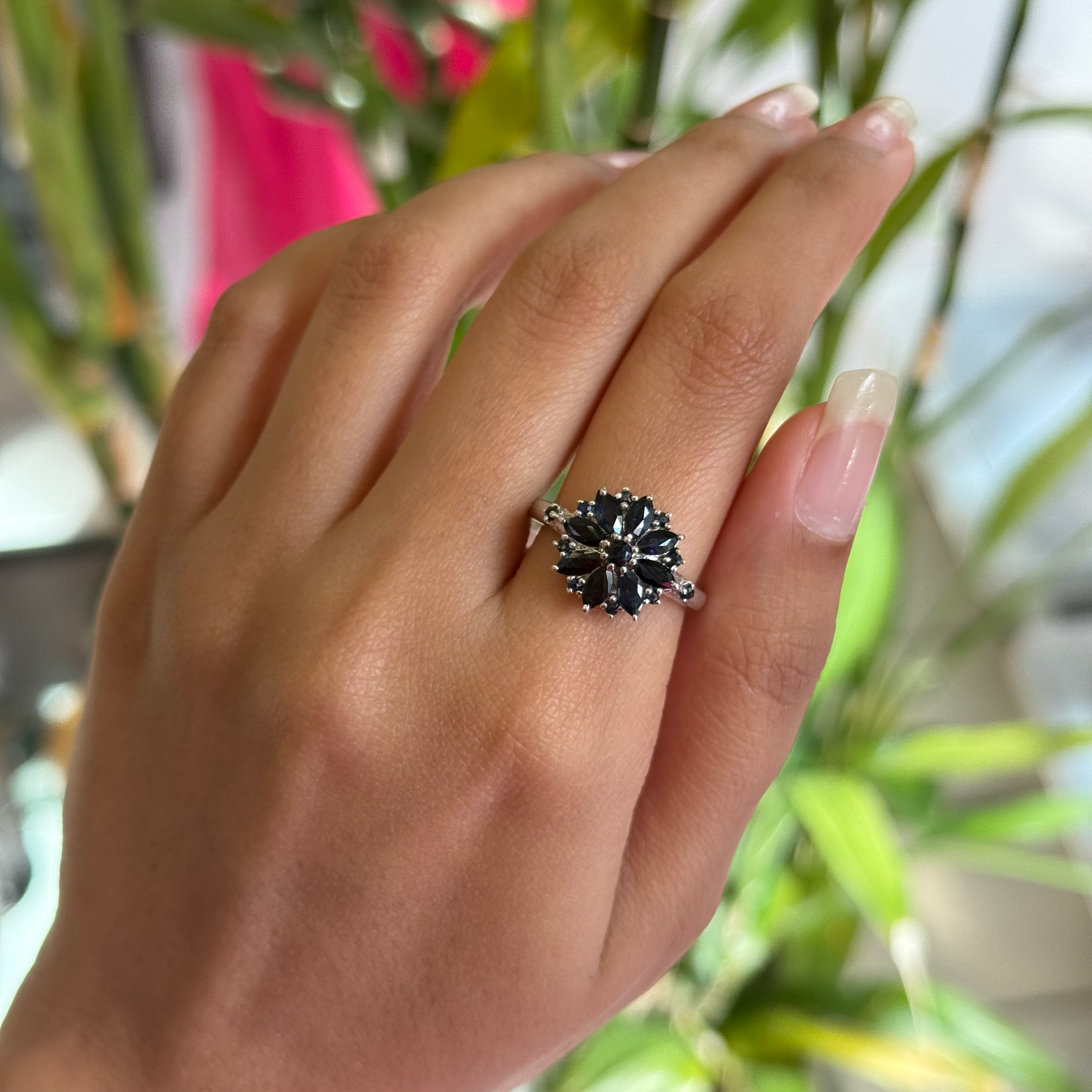 Natural Blue sapphire flower ring