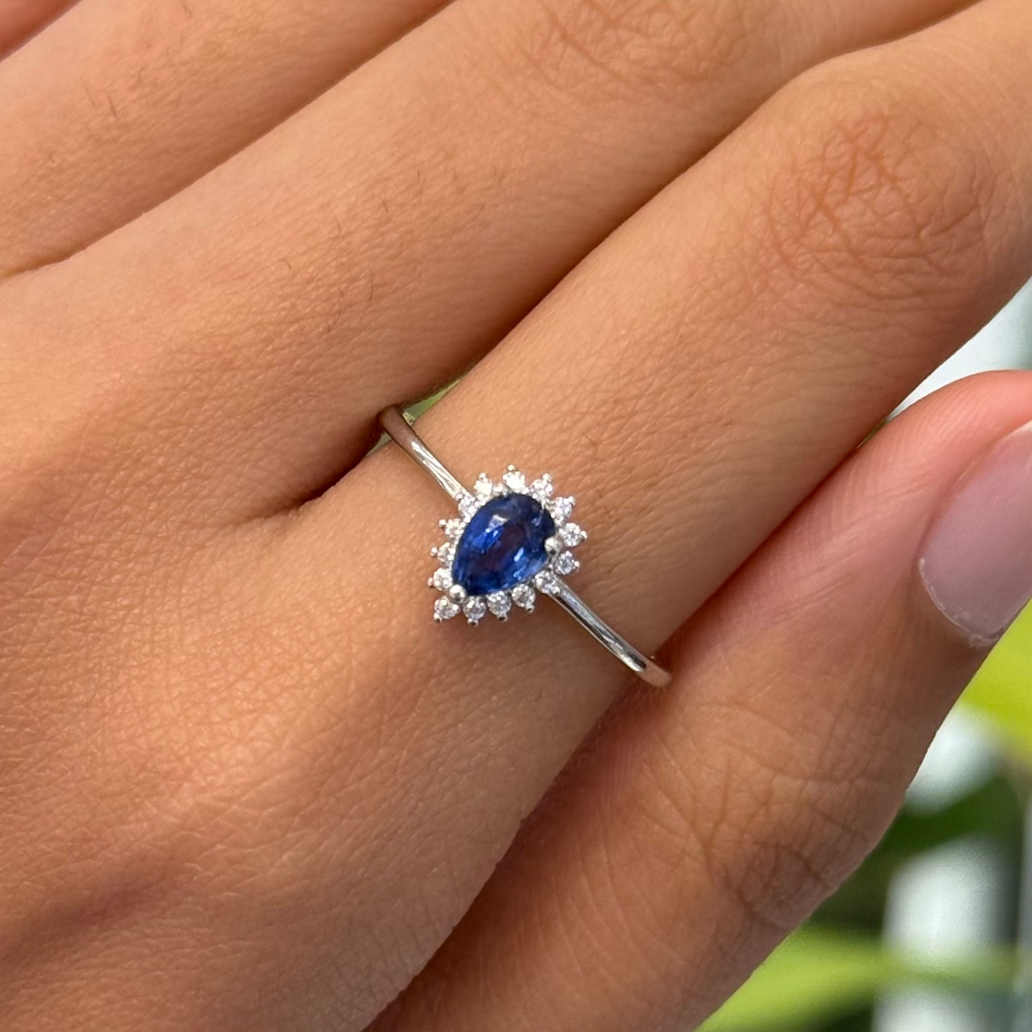 Natural Kyanite 925 Sterling Silver Pear Cluster Ring