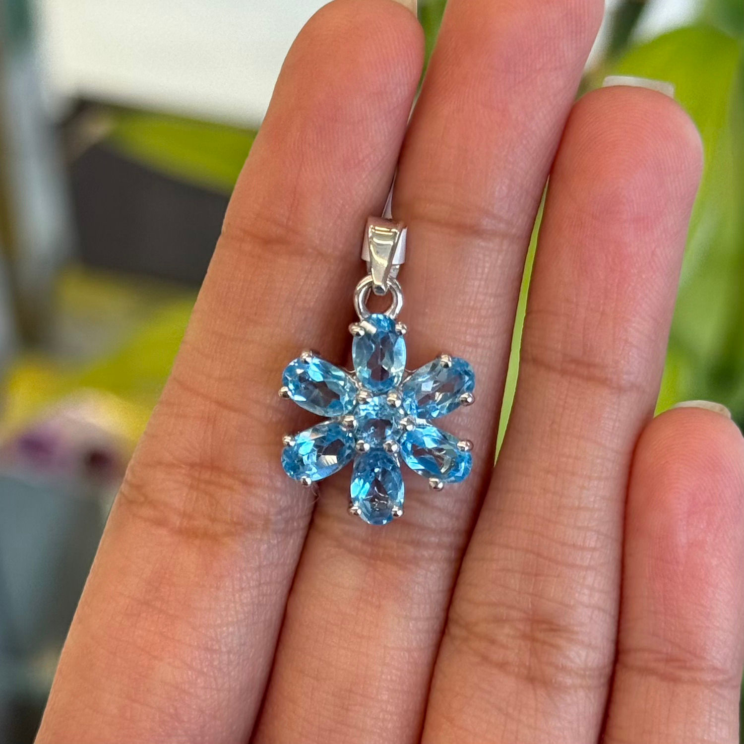Natural Gemstone 925 Sterling Silver Flower Cluster Pendant