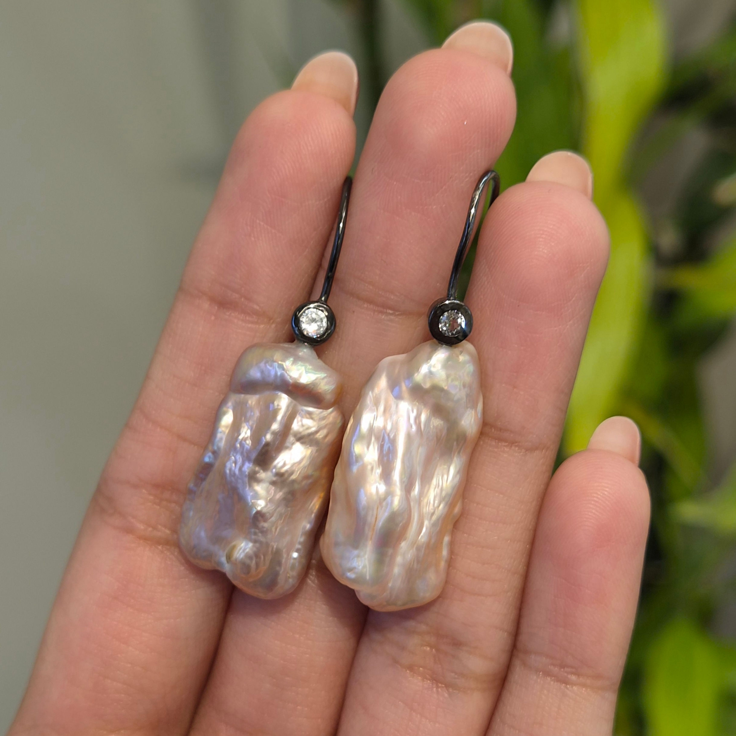 Real Baroque Pearl Hook Hanging Earrings in 925 Sterling Silver