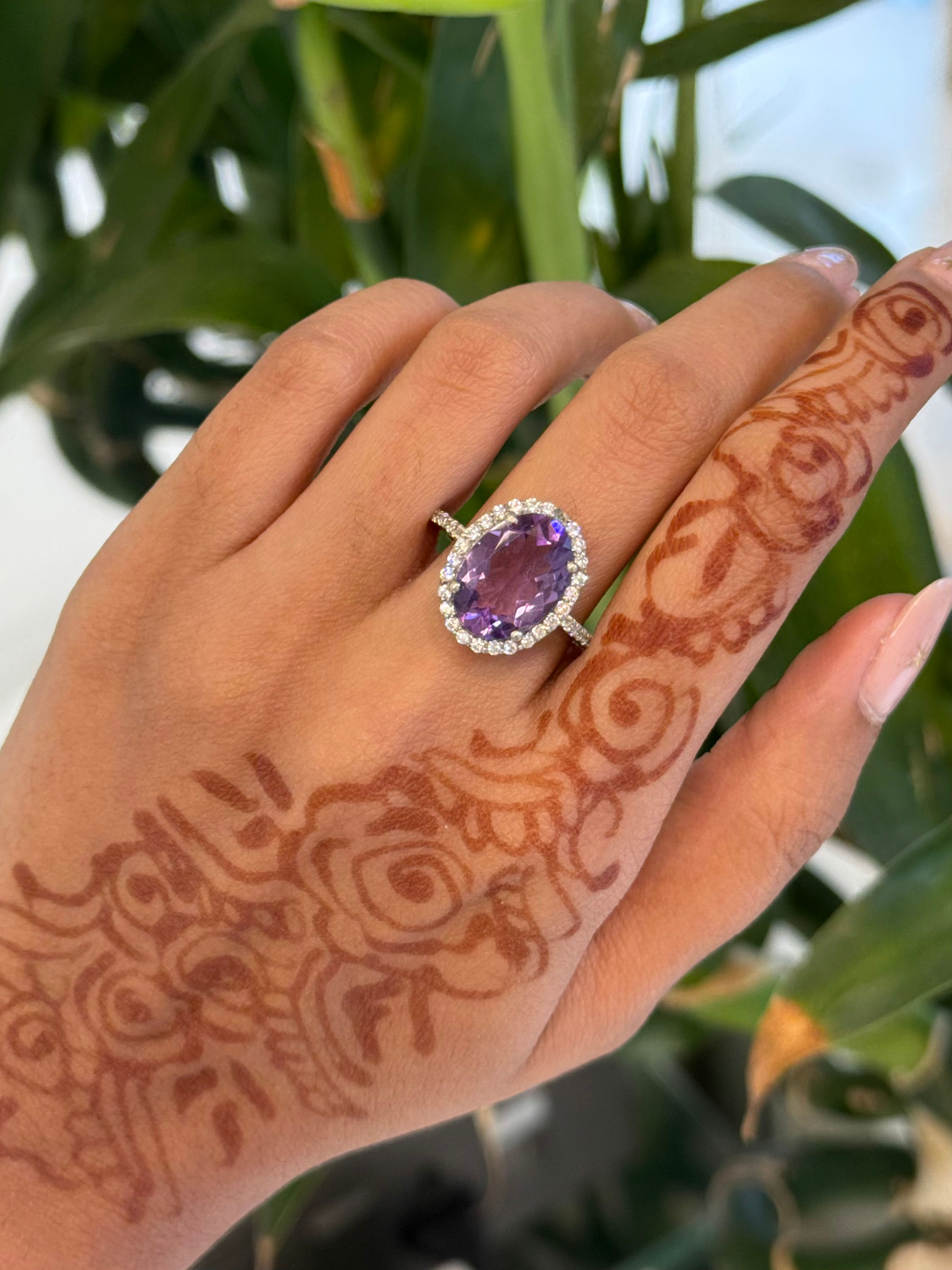 Natural Amethyst oval cluster ring