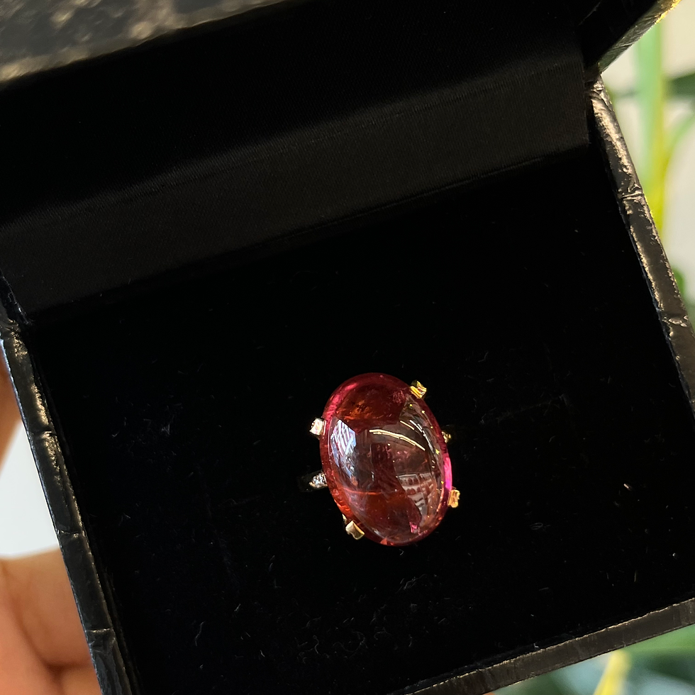 Thumbnail: Natural Pink tourmaline and diamonds 18K gold ring