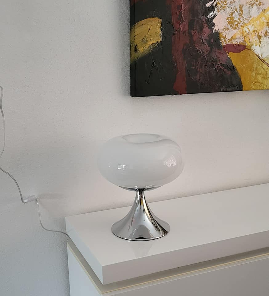 Thumbnail: TROMPET-VOET ITALIË DESIGN LED TAFEL LAMP,GLAS,CHROME,30 CM
