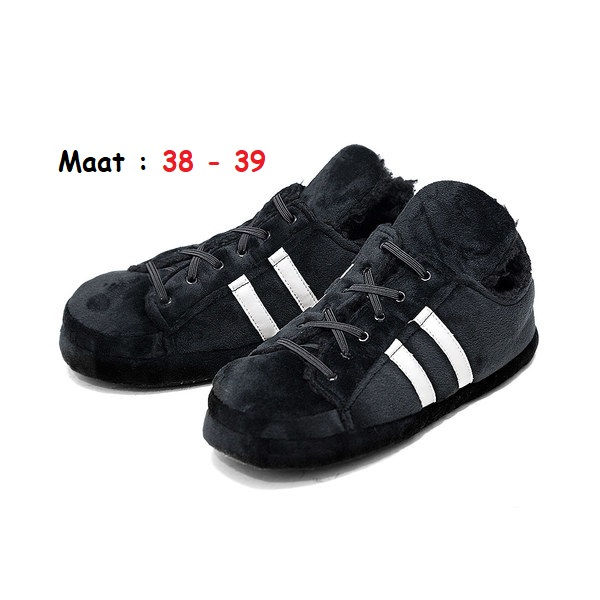 Thumbnail: HUIS PANTOFFELS DAMES MODEL TENNIS,ZWART/WIT,MAAT 36-37-38-39