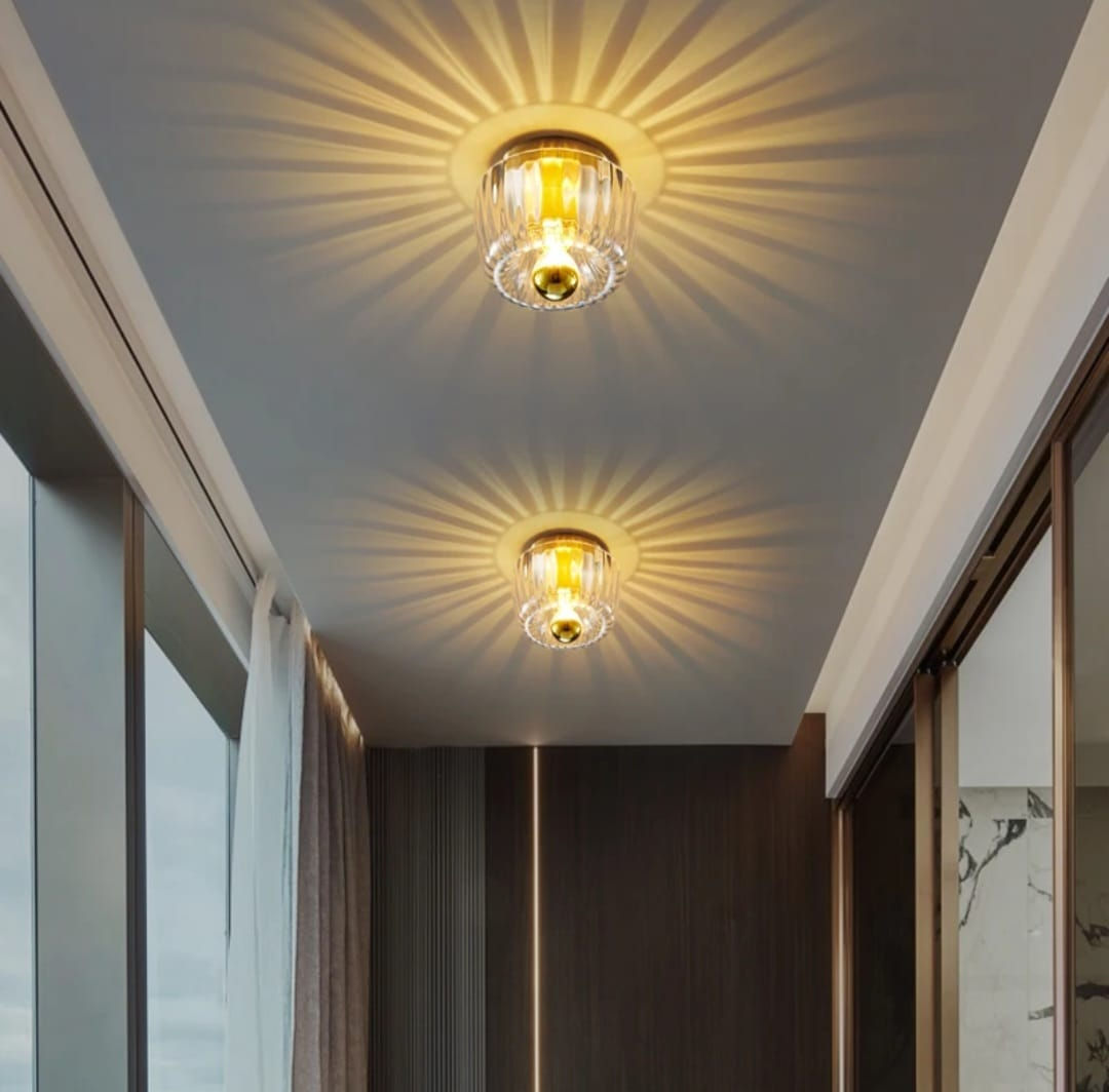 DESIGN LED PLAFOND- OF WAND LAMP,GOUD,GLAS,16 CM