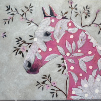 This series explores the language of color through the horse, transforming it beyond reality. Pink with white dots, saturated floral layers, or blue motifs inspired by Portuguese tiles reimagine its presence. Through color, the horse becomes a vessel of emotion, memory, and interpretation.