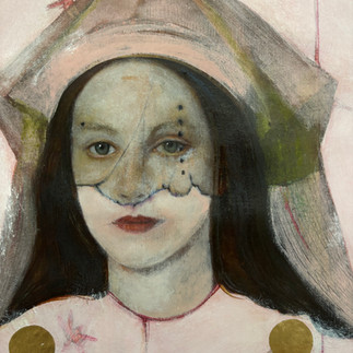 Weightless: a painted woman whose body dissolves into nature.