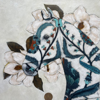 This series explores the language of color through the horse, transforming it beyond reality. Pink with white dots, saturated floral layers, or blue motifs inspired by Portuguese tiles reimagine its presence. Through color, the horse becomes a vessel of emotion, memory, and interpretation.