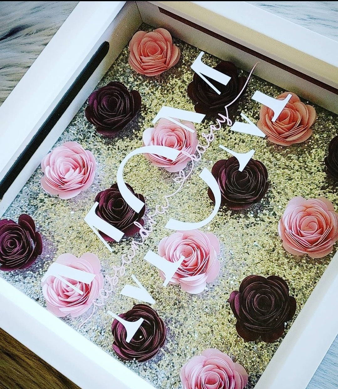 Personalized Shadow Box | Hand Made Paper Flowers | Perfect Gift for Mother’s Da