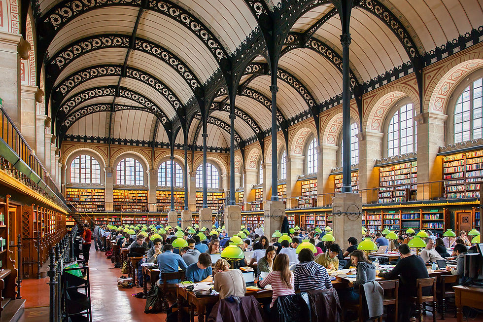 Sainte-Genevieve library in Paris, reading room crowded with people studying