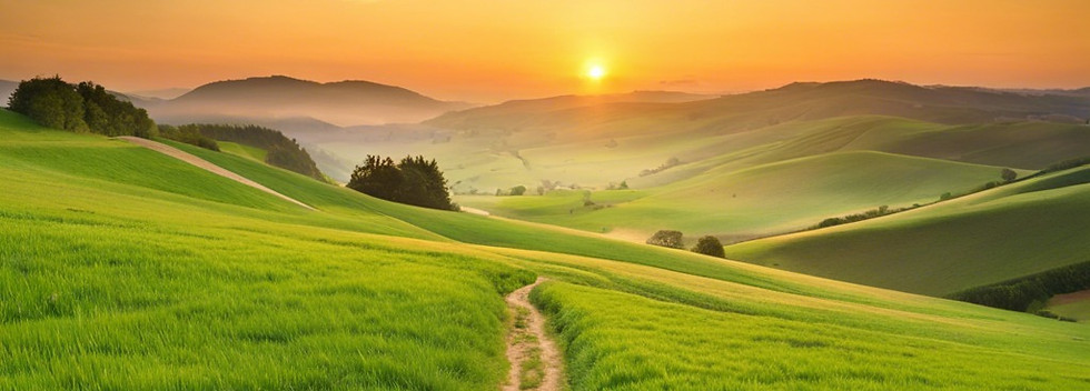 Path through green field at sunrise.jpg