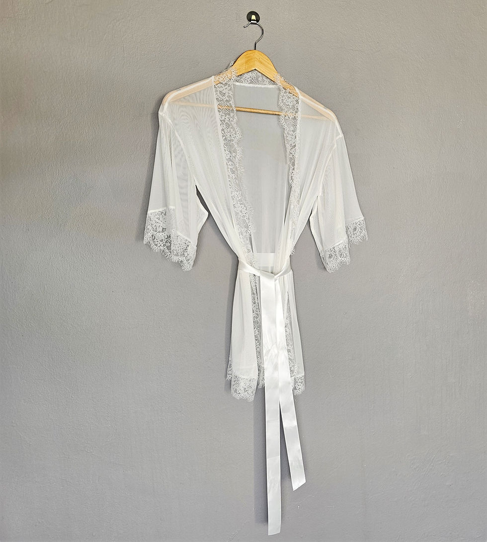 Thumbnail: R3: Sheer bridal robe with lace trim