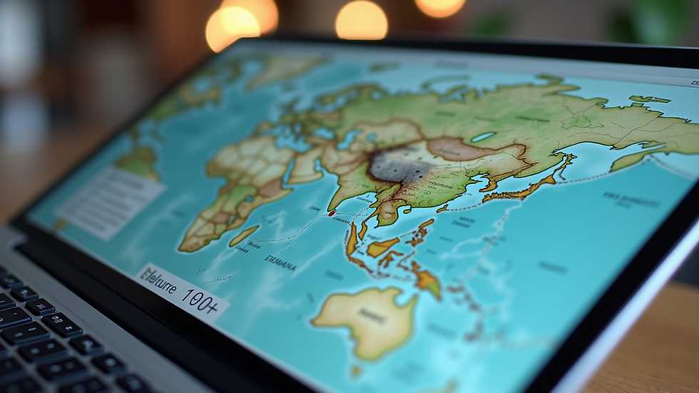 Eye-level view of a laptop screen showing a digital map with survey data