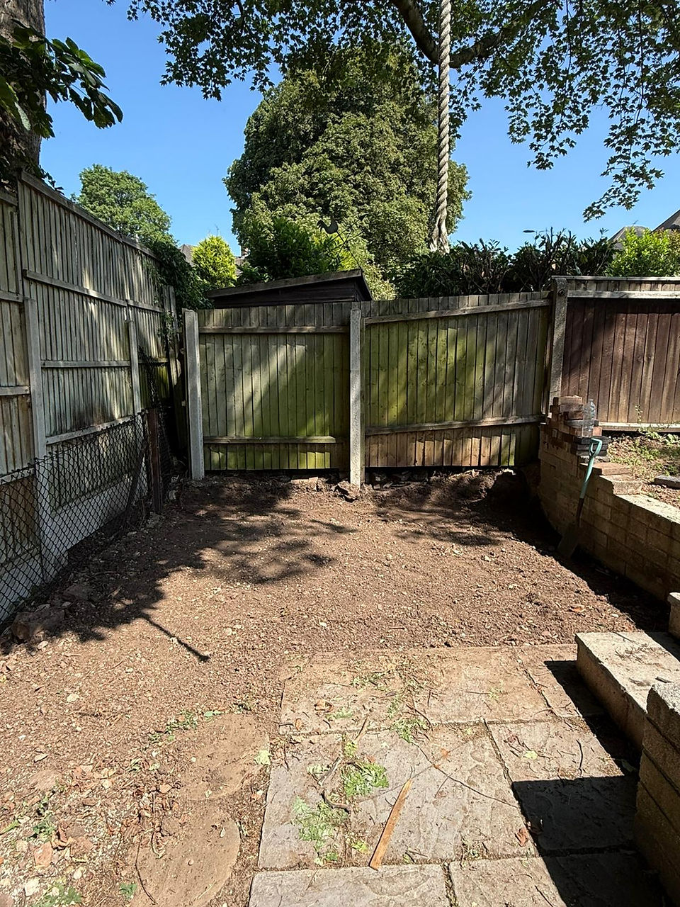 Garden area in Nottingham cleared and prepared before construction of a compact garden office.