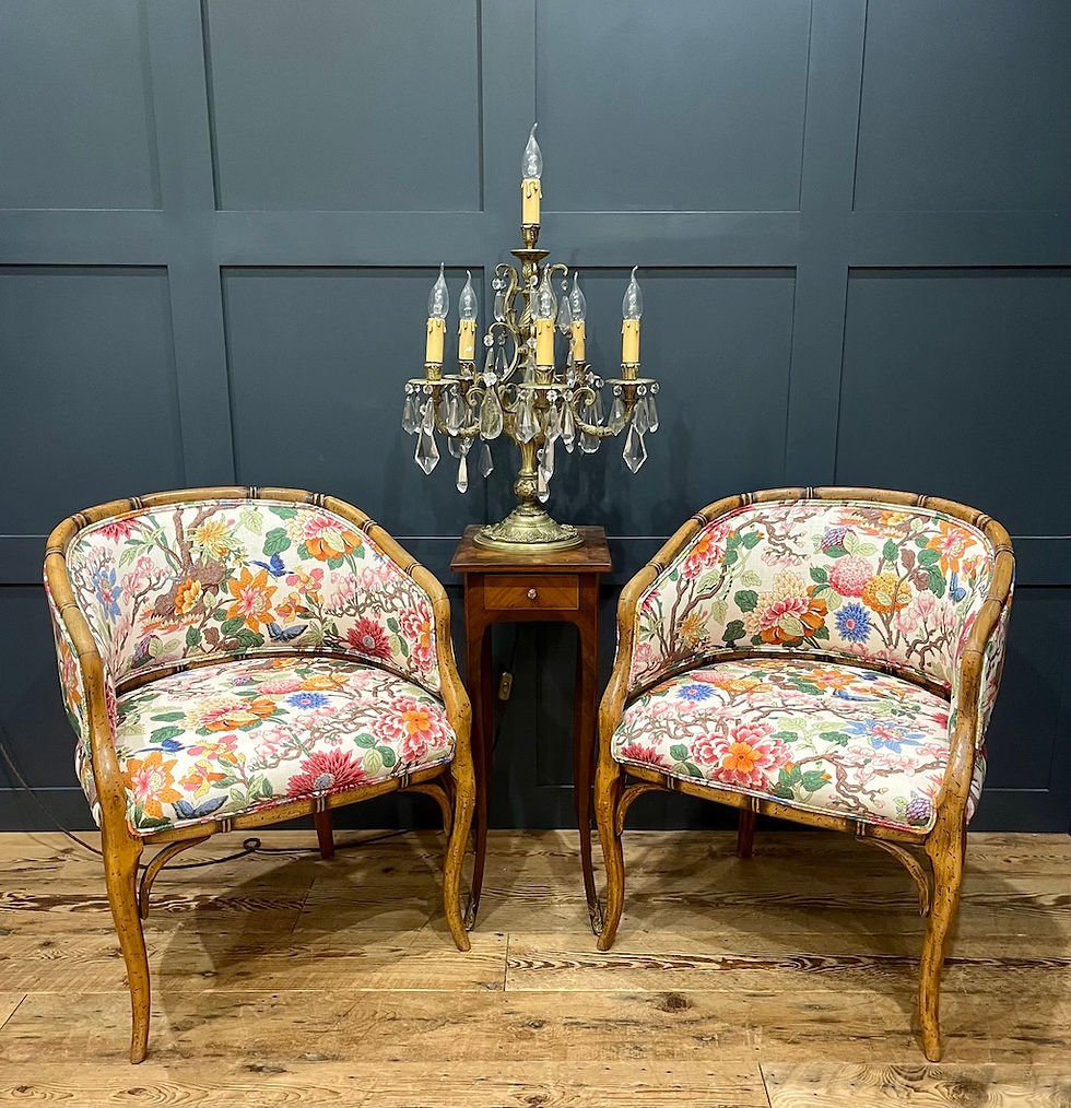 Thumbnail: Pair of Regency Style Faux Bamboo Tub Chairs
