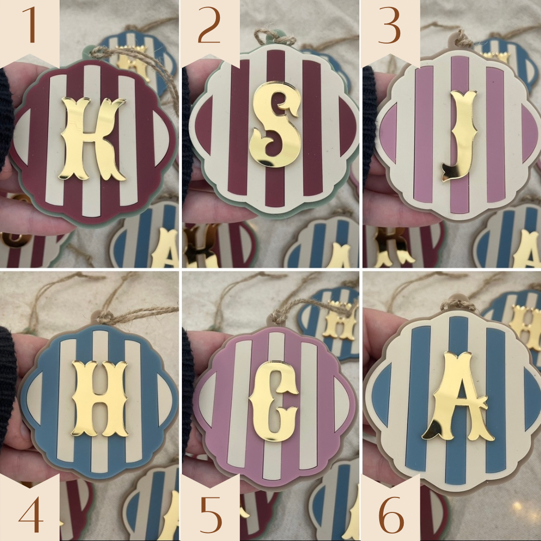 Vintage Inspired Christmas Ornament ~ Personalized Initial and Year ~ Eclectic