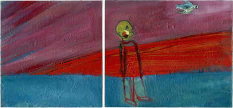 Painting by Gigi Sudbury titled From, 2025, oil on paper, 26 × 12 cm