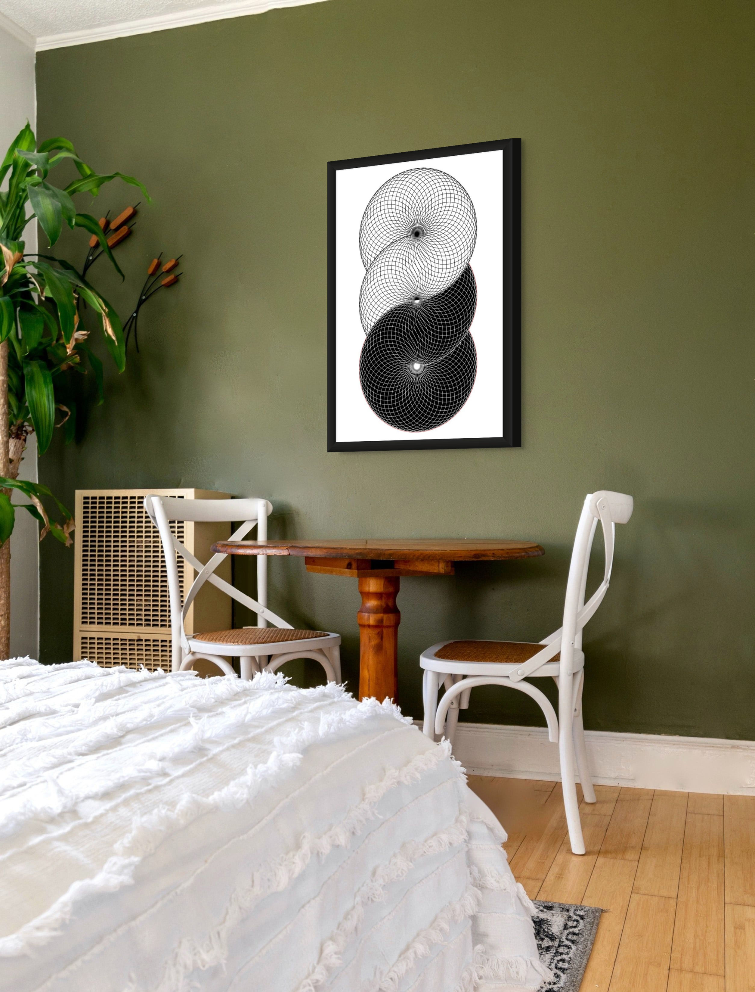 Torus YIN-Yantra II – Framed artwork on a green wall in a contemporary bedroom by Isabelle Gervasio