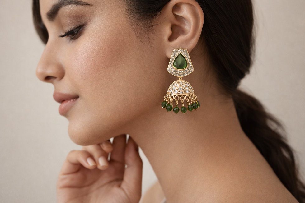 Thumbnail: Handcrafted Kundan Jhumka Earrings with Pearl Drops