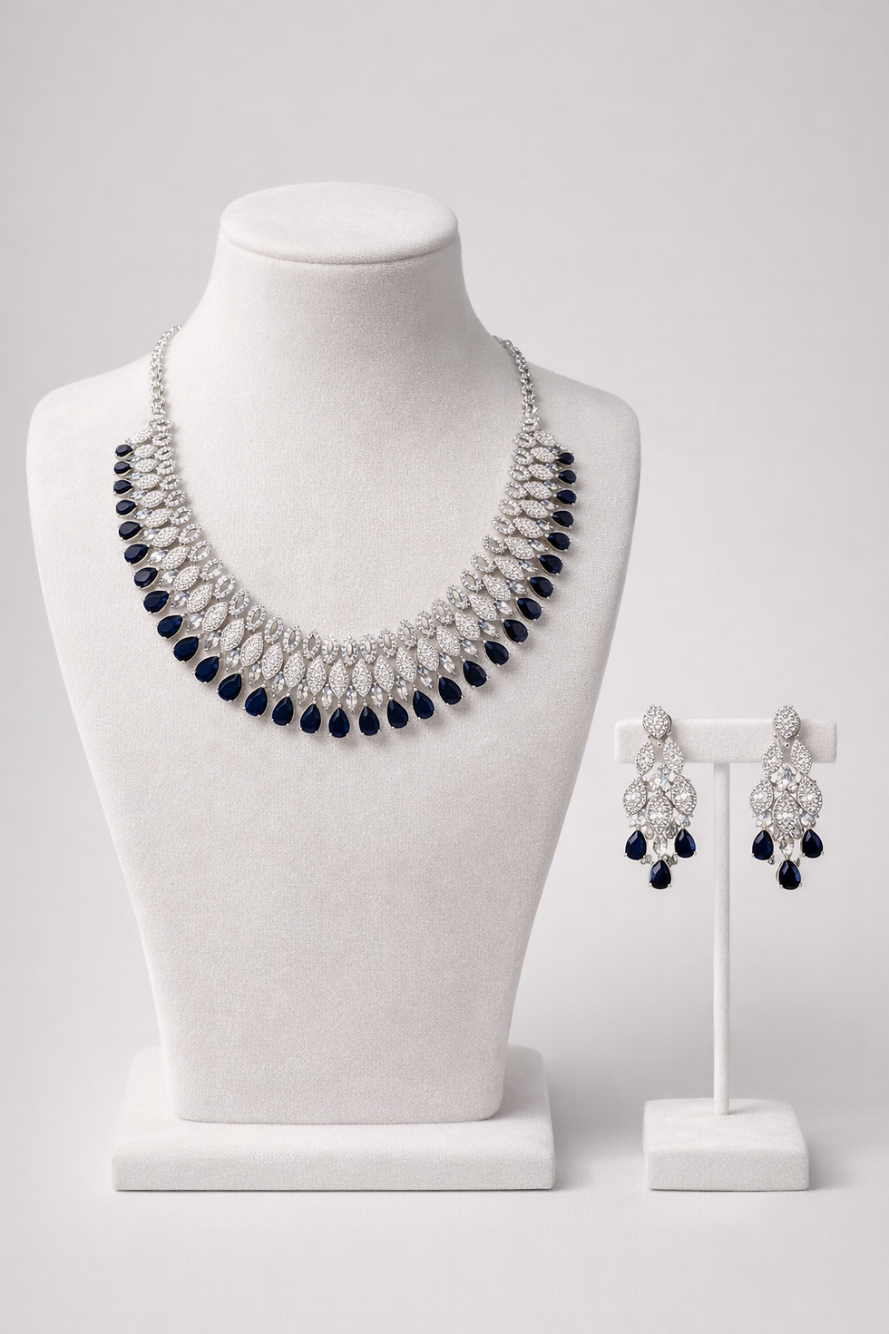 Thumbnail: Elegant Diamond & Blue Stone Necklace Set