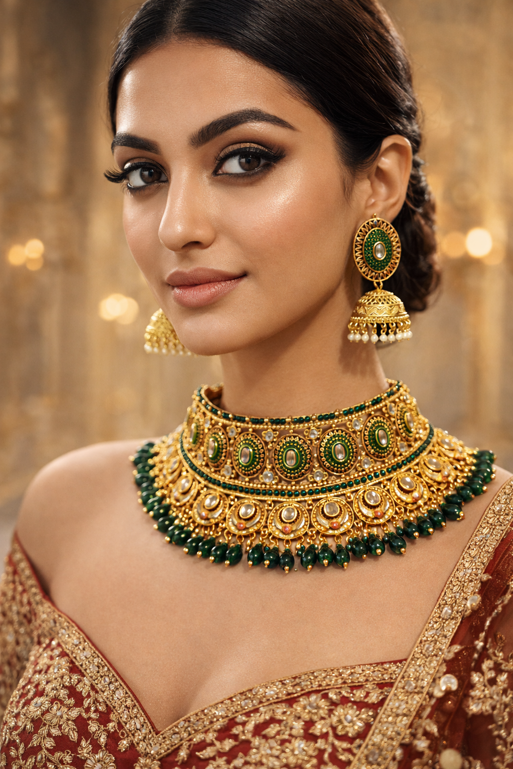Royal Emerald Kundan Bridal Jewellery Set – Luxury Statement Collection