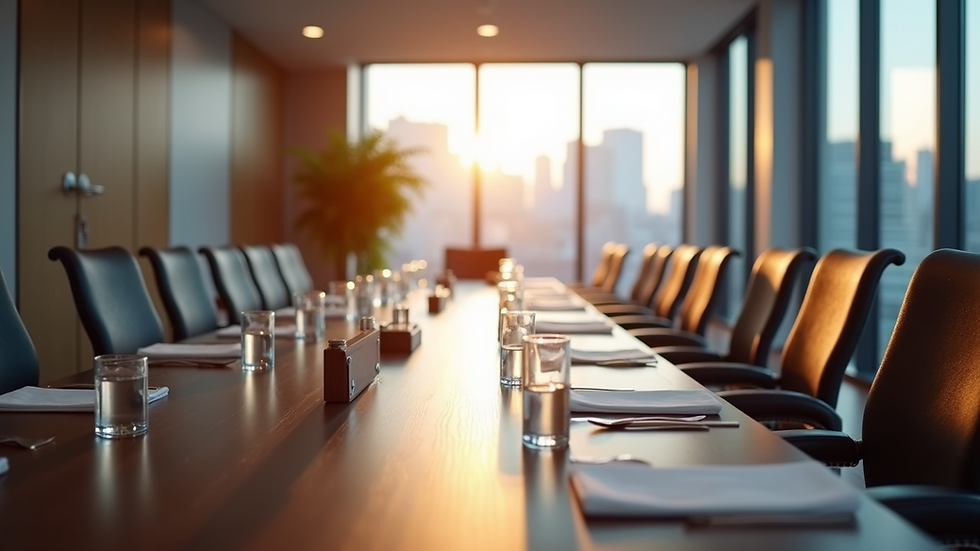 Eye-level view of a modern conference room set up for a corporate event
