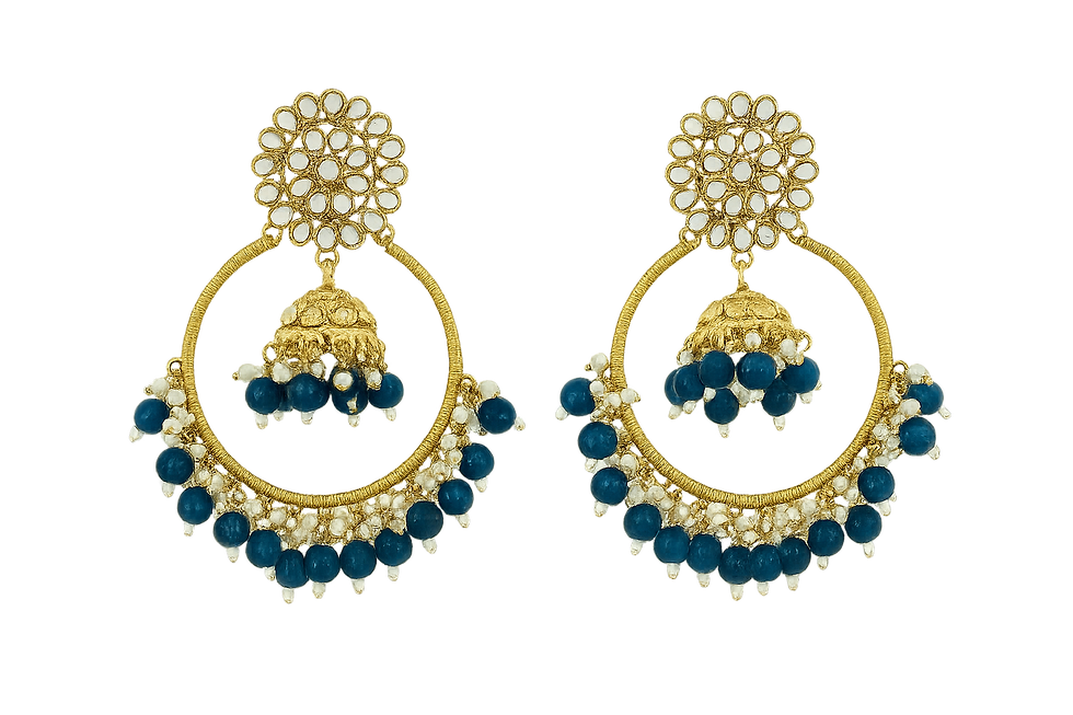 Thumbnail: Elegant Beaded Antique Gold Chandbali Earrings