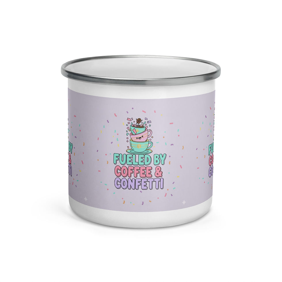Fueled by Coffee & Confetti Enamel Mug