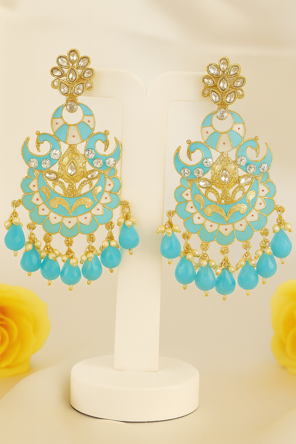 Thumbnail: Traditional Kundan Plated Earrings with Beads