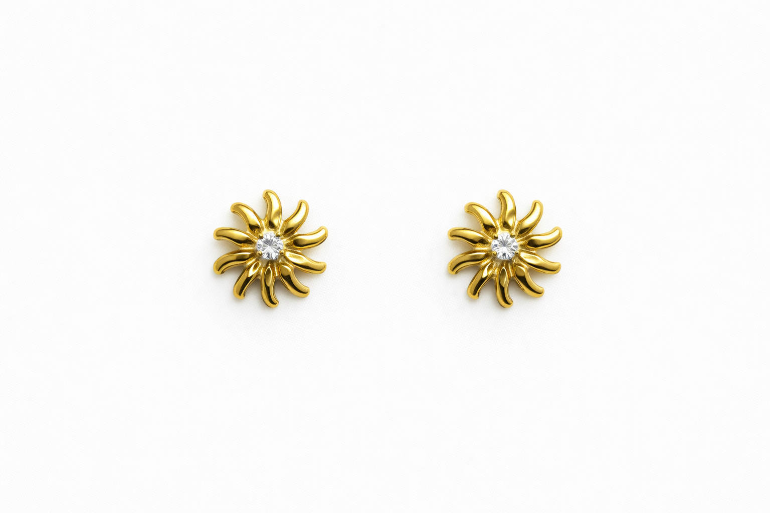 Gold Sunburst Crystal Stud Earrings