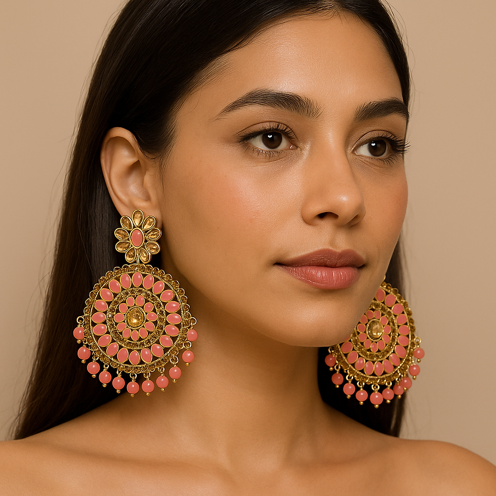 Thumbnail: Elegant Gold-Plated Stone Chandbali Earrings 