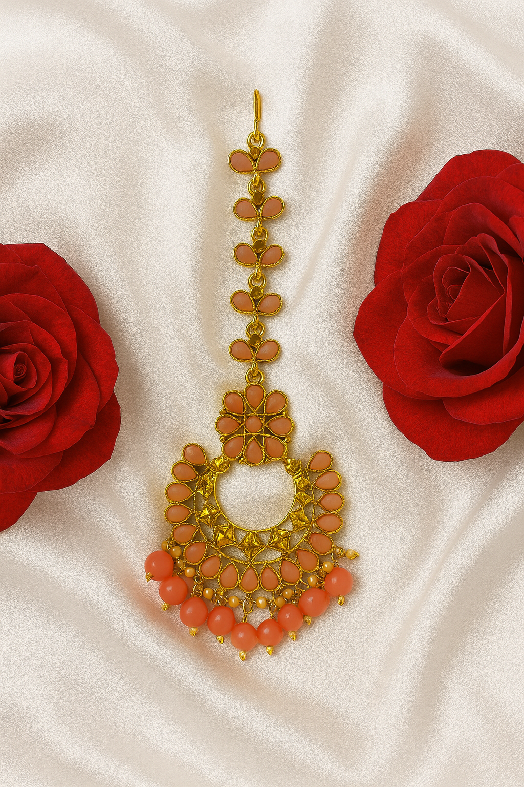 Traditional Peach Bridal Maang Tikka