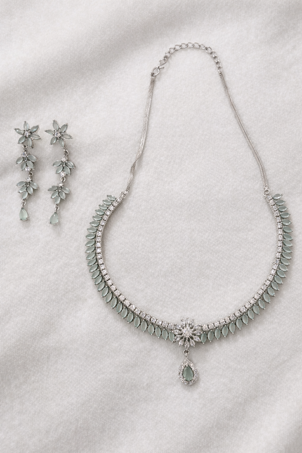 Thumbnail: Elegant  Mint Green Ad Necklace & Earring Set