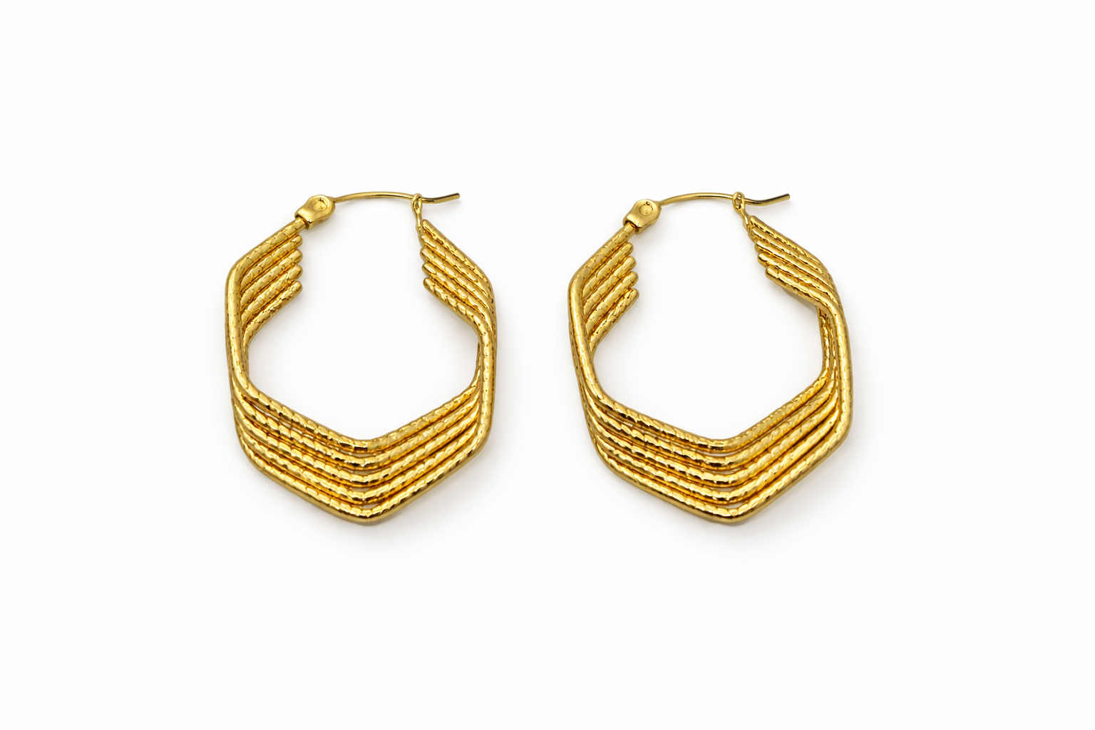 Gold Hexagonal Layered Hoop Earrings