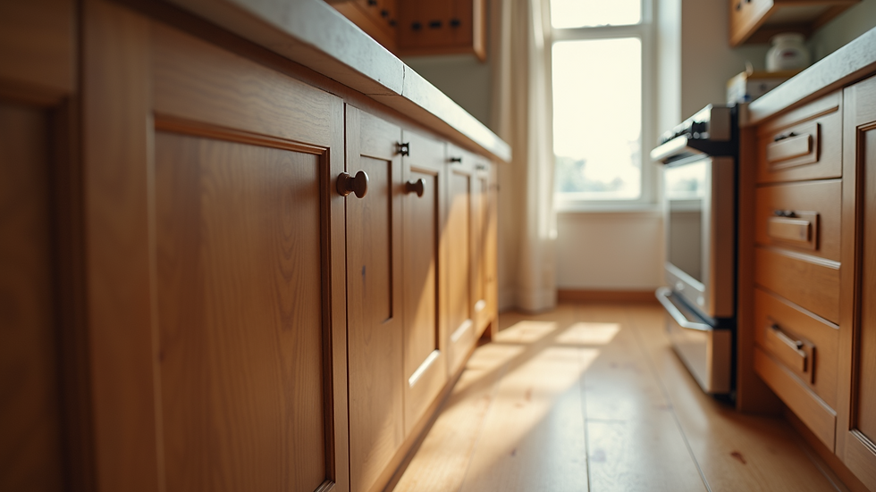 Eye-level view of a beautifully crafted wooden kitchen cabinet