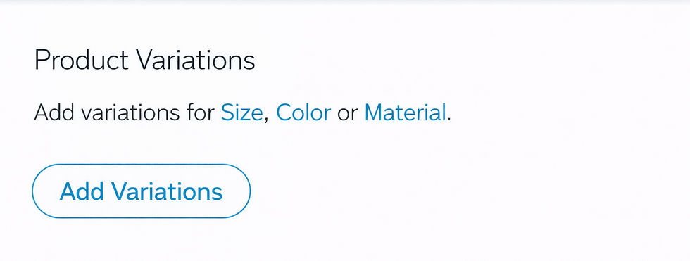 adding product variations such as size color or material in wix stores