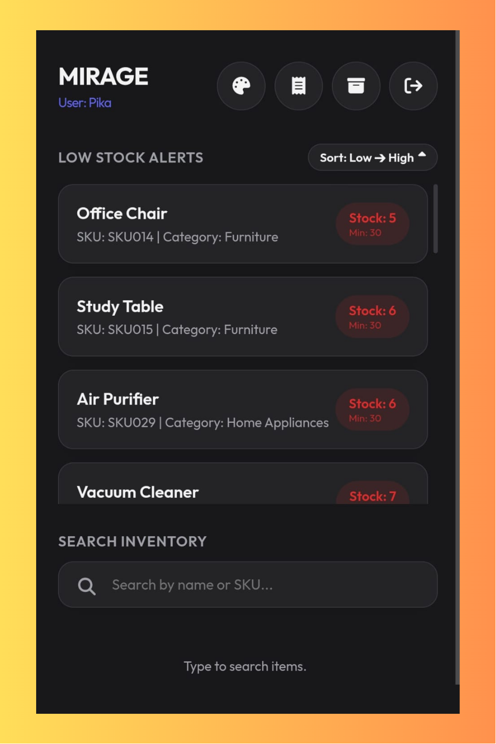 Sleek Inventory and Payment System