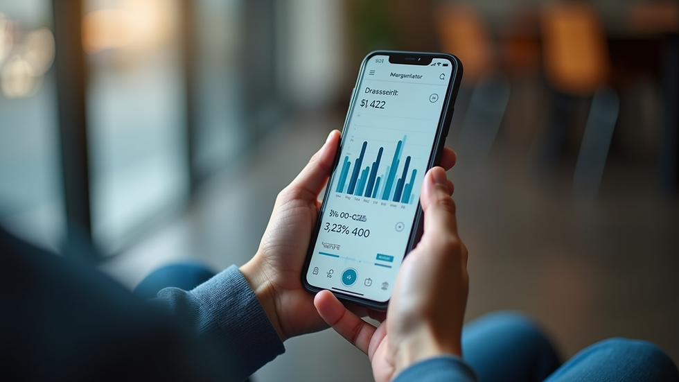 eye-level view of a person holding a smartphone showing social media analytics