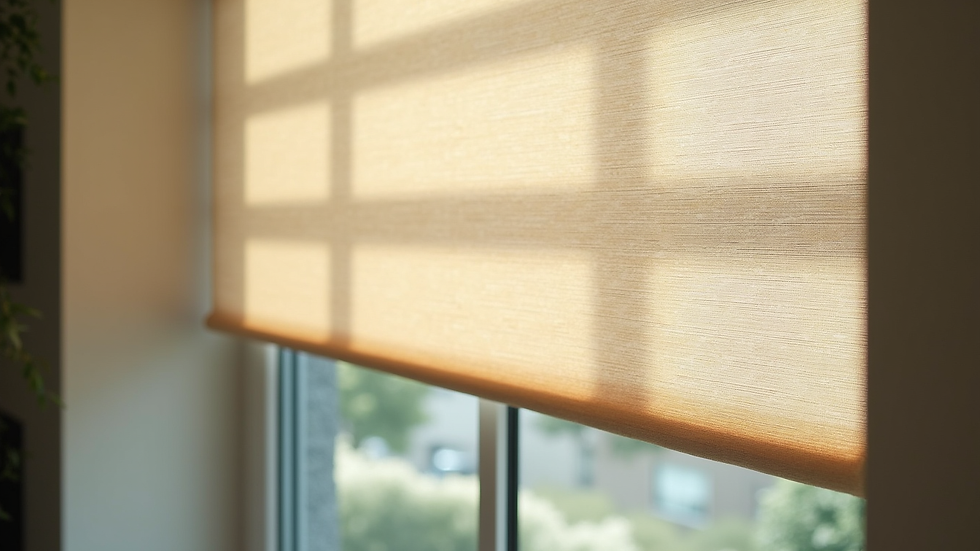 Close-up view of cellular shades on a large window