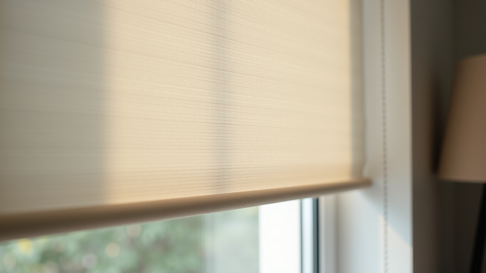 Close-up view of custom fabric window shades with precise stitching